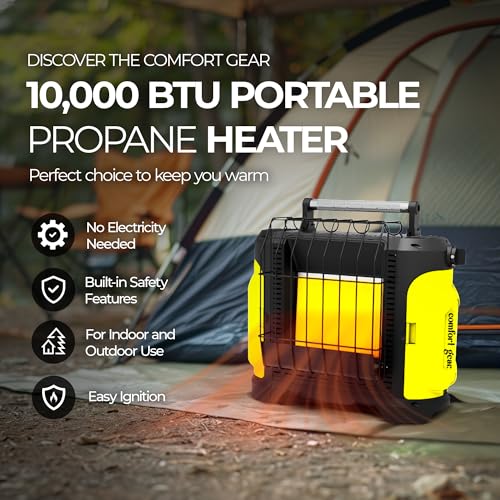 5,500-10,000 BTU Indoor-Safe Portable Propane Radiant Heater, Compact Heater for Job Sites & Recreation, Easy Carry Handle, Heats Up to 250 Sq Ft