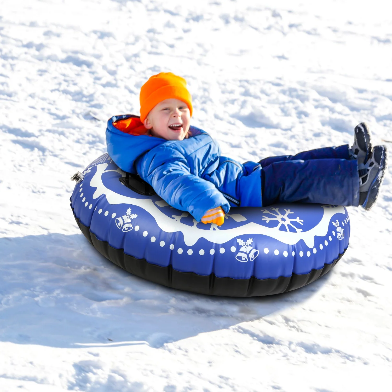 Snow Tube, iMounTEK 47 Inch Cold-Resistant Inflatable Big Snow Sled for Kids and Adults, Thickened Heavy Duty Hard Bottom Sleds Snow with Handles, Blue