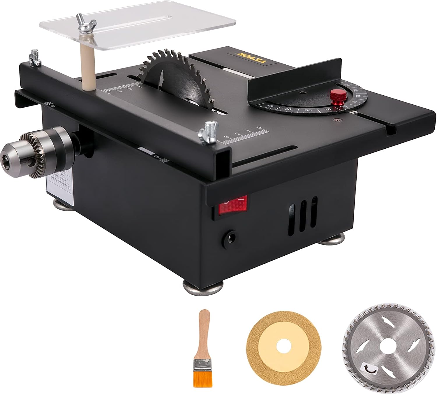 VEVOR Mini Table Saw, 96W Hobby Table Saw for Woodworking, 0-90 Angle Cutting Portable DIY Saw, 7-Level Speed Adjustable Multifunctional Table Saws, 1.3in Cutting Depth Mini Precision Table Saw Item
