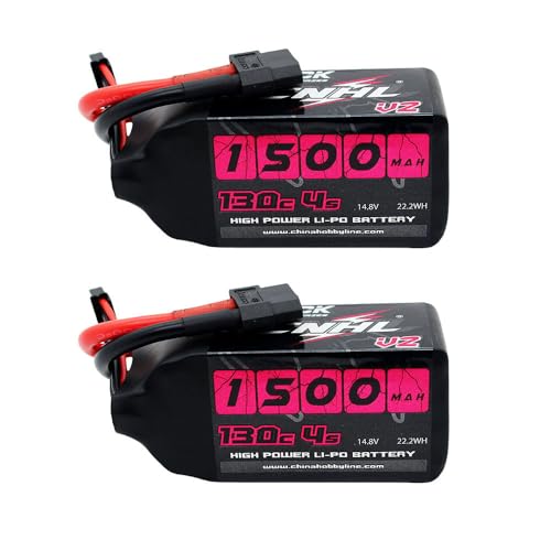 CNHL 1500mAh 130C 4S Lipo Battery 14.8V with XT60 Plug for FPV Drone Racing RC Quadcopter Helicopter Airplane Boat Car(2 Packs)