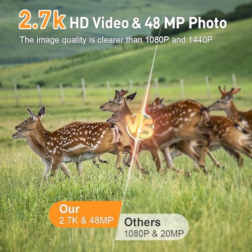 XTU Trail Camera WiFi Bluetooth, 2.7K 48MP Game Camera Wildlife with Night Vision Motion Activated with 64GB Micro SD Card, IP66 Waterproof 120° Detection Angle 940nm No Glow LED for Wildlife