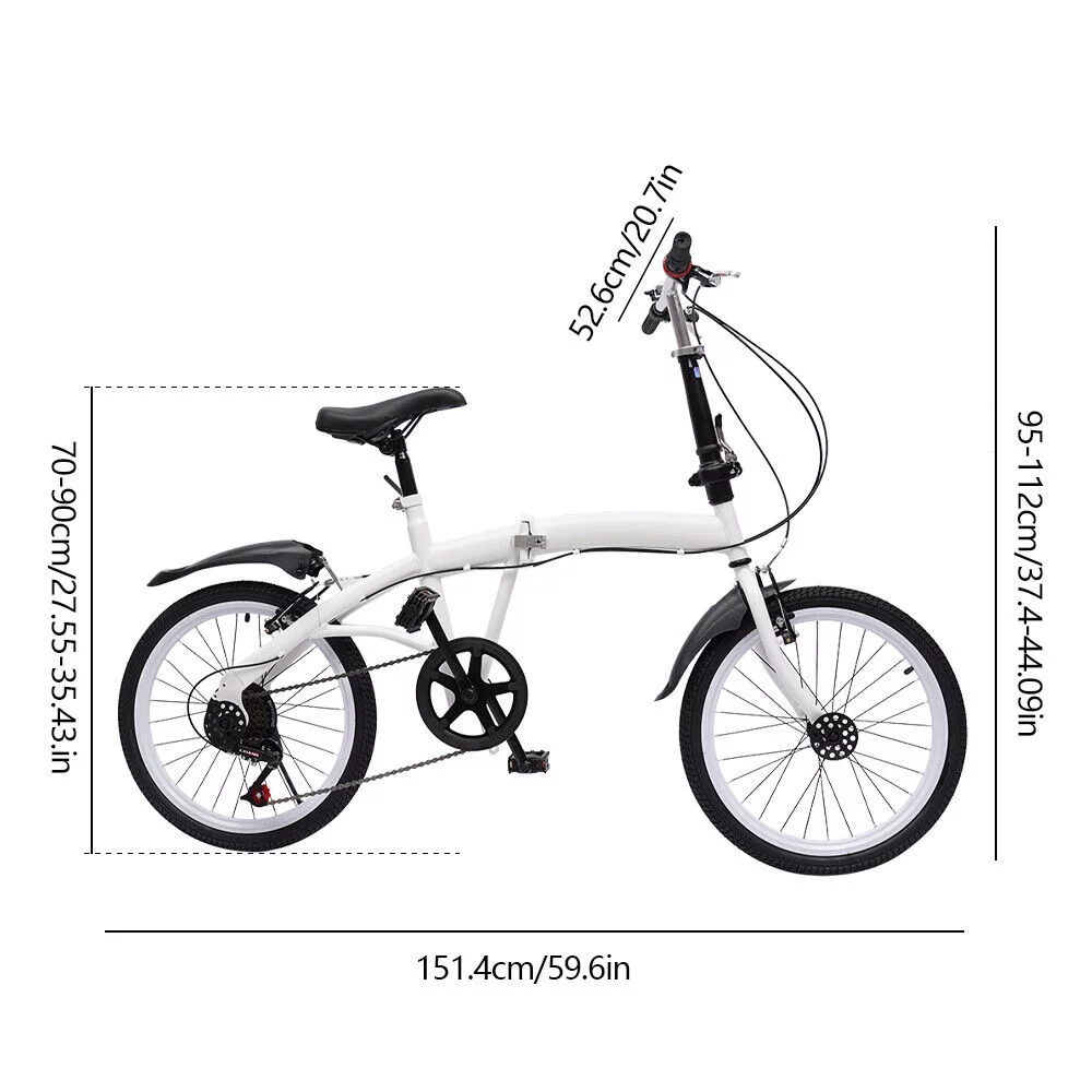 Oukaning 20 Inch Adult Bike 7 Speed Folding Bicycle Double V Brake Carbon Steel White