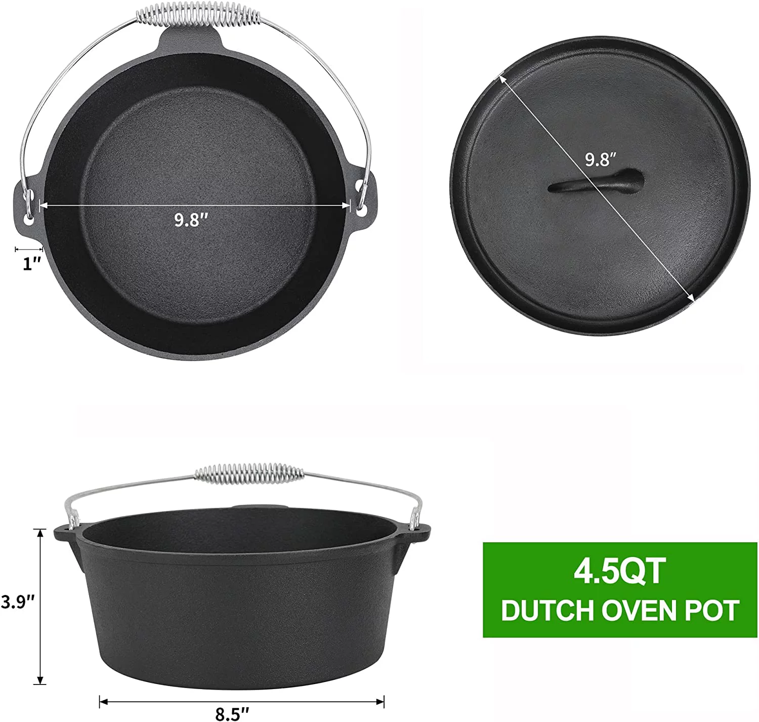 Excellent Piece Pre-Seasoned Dutch Oven Cooking Set Cast Iron Camping Cooking Set Kitchen Cookware Bakeware Set Skillets & Square Grill Pan w/Vintage Carrying Wood Box for Ourdoor Hom