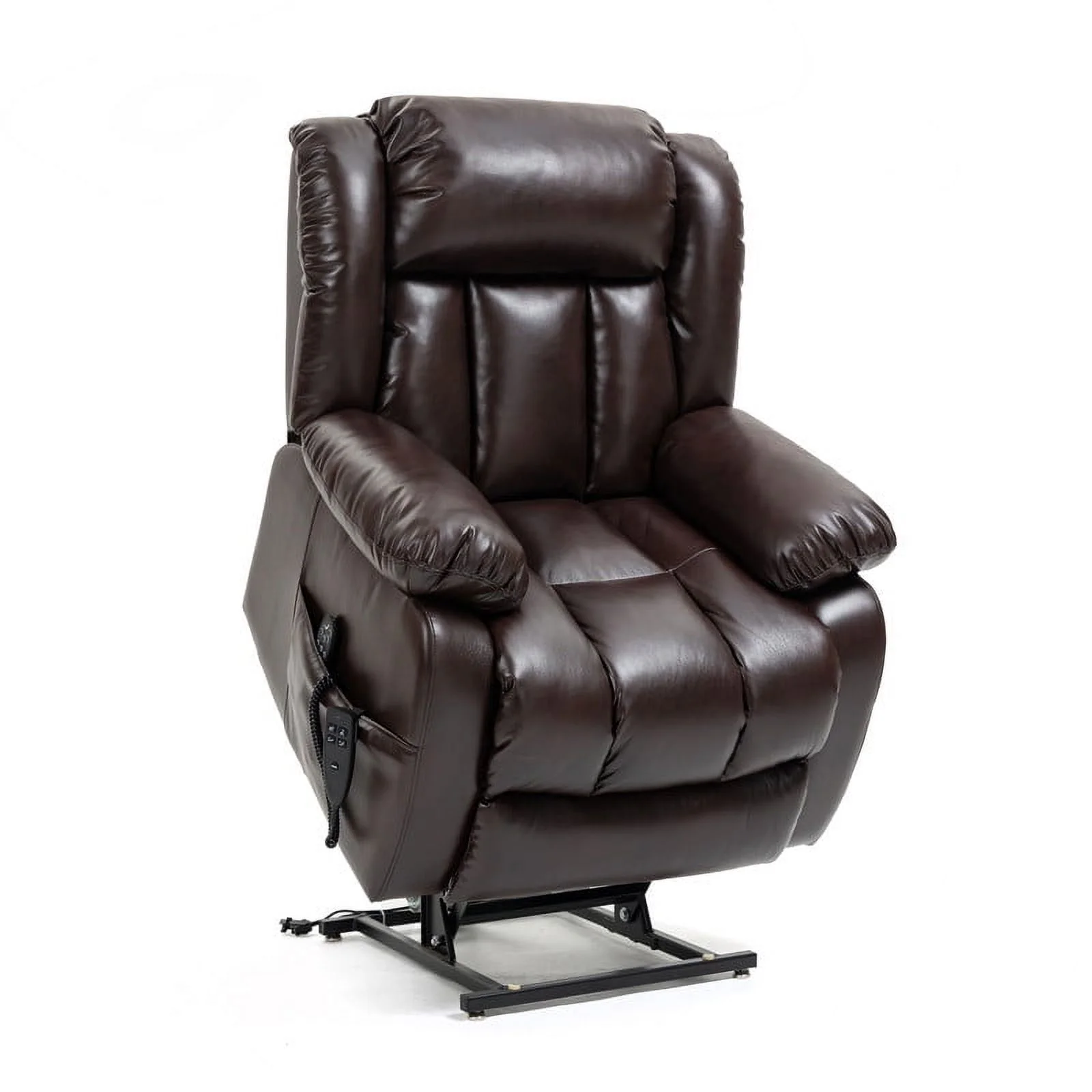 Oversized Dual Motor Lay Flat Power Lift Recliner Chairs for Elderly Adults,Deep Brown Leather Electric Recliners Chair with 8-Point Vibration Massage Lumbar Heating,2 Side Pocket,23