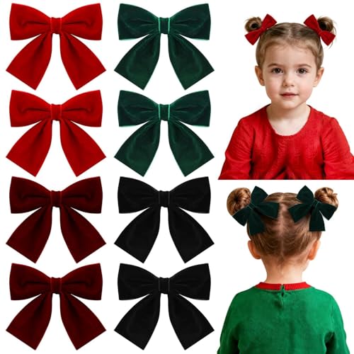 8 Pcs Velvet Hair Bows for Girls, 4