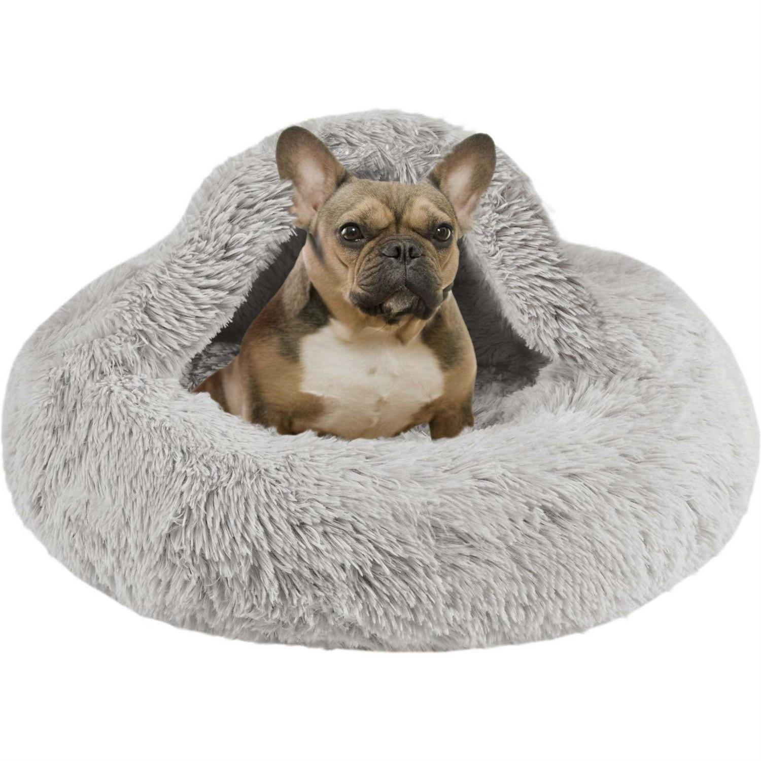 Friends Forever Luna Donut Cat Bed Cave Soft Faux Fur Hooded Blanket Dog couch For Indoor Pet - Pet Supplies online store