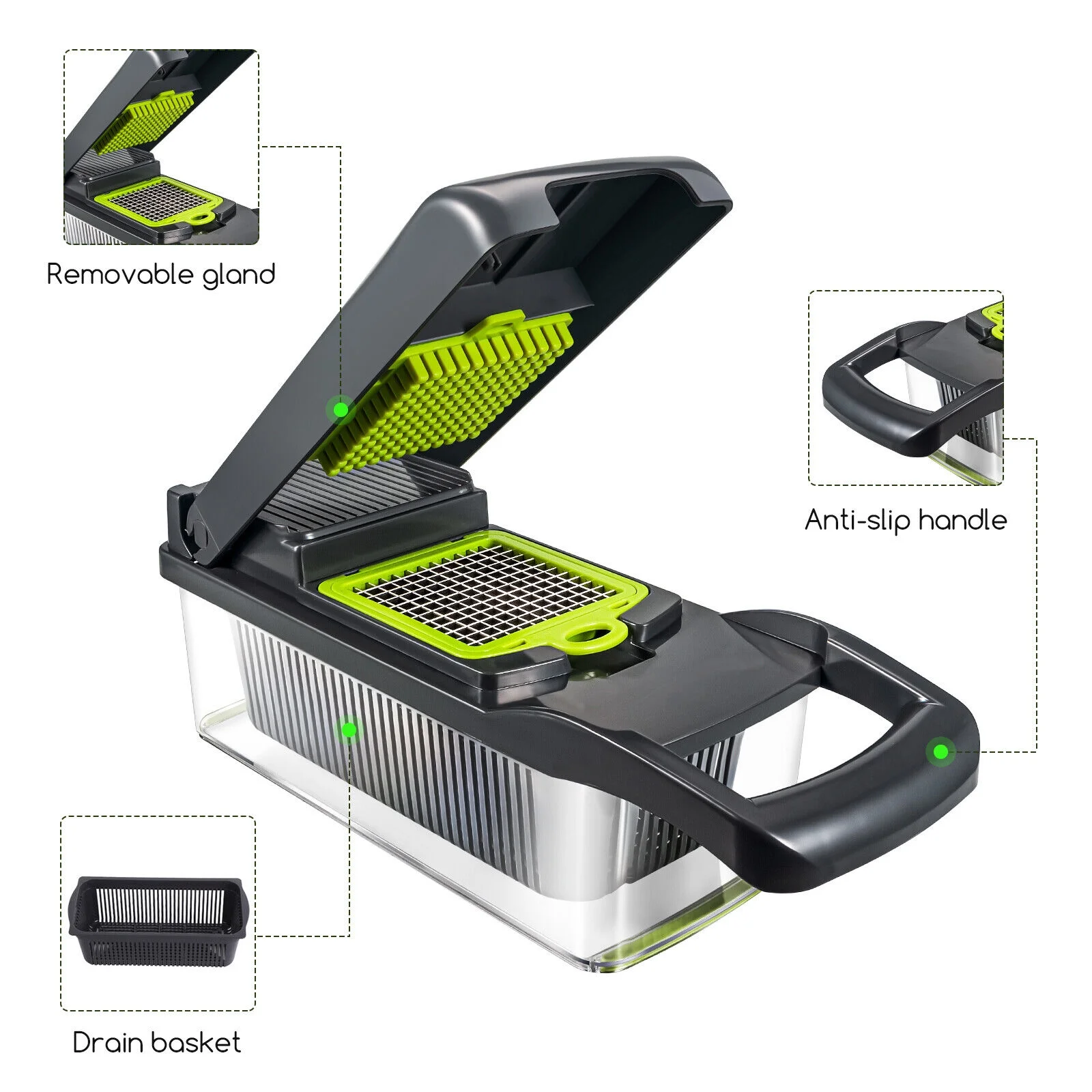 JahyShow 12 in 1 Vegetable Chopper Cutter,Mandoline Slicer Food Onion Veggie Dicer with Container