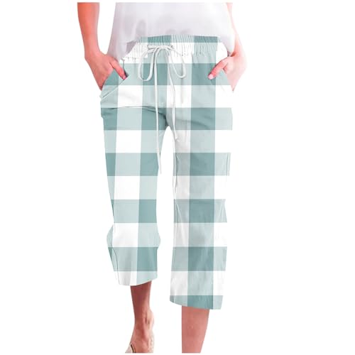 Cotton Linen Pants for Women Loose Fit Summer Casual Drawstring Travel Capri Pants Elastic Waist Beach Trousers