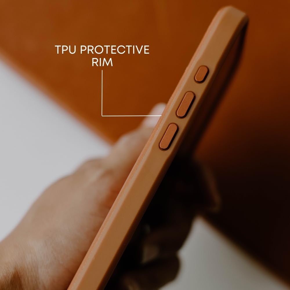 Bullstrap Premium Leather Phone Case with Protective TPU Rim Compatible with Apple iPhone 15 Pro Max and MagSafe Charger, Sienna Edition - 15 Pro Sienna Flex Case