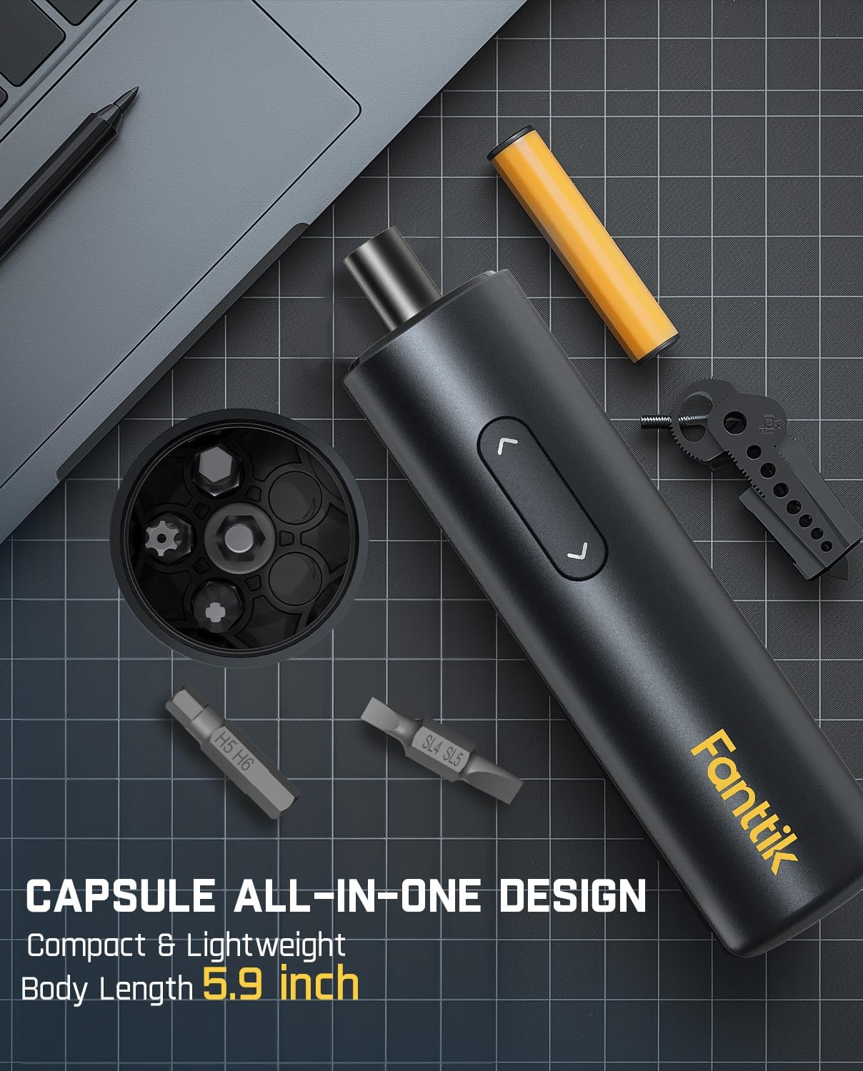 Fanttik NEX S1 Capsule 3.7V Cordless Screwdriver, Electric Screwdriver, Max 5 N.m, 320 RPM Motor, 5 Pcs Double-Ended Bits, Compact Design, LED Light, 1/4''Hex, Idea Tool for Furniture, Appliances