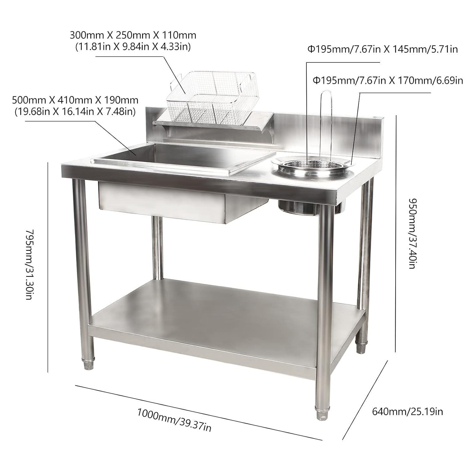 CNCEST Fried chicken breading station, Breading Table Fried chicken FishFood Prep Station, Stainless Steel Commercial Kitchen Prep & Work Table for Fried Food, Chicken Thighs, Chicken Nuggets, Donuts
