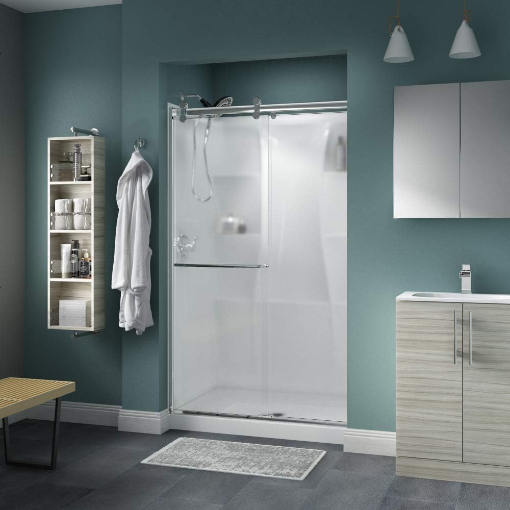 Delta Shower Doors SD3276563 Windemere Semi-Frameless Contemporary Sliding Shower Door 48in.x71in, Nickel Track