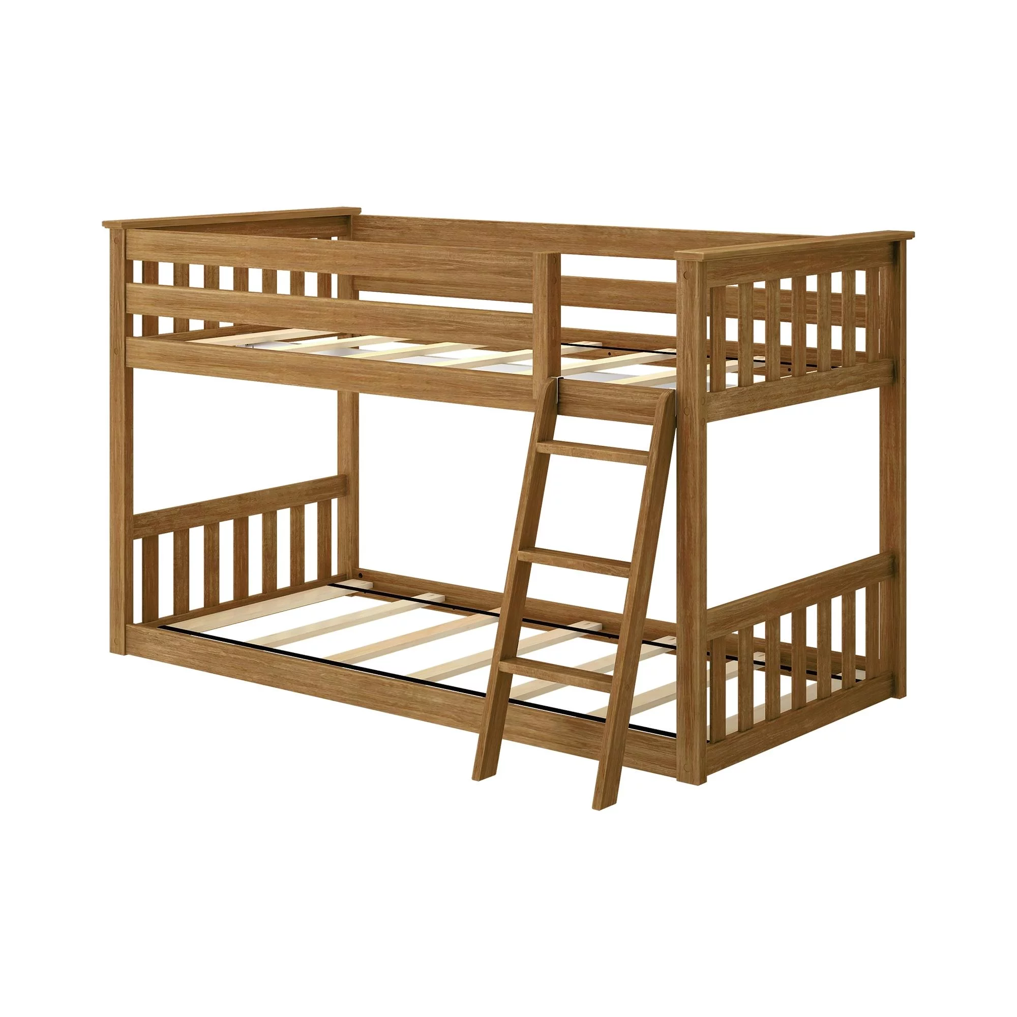 Max & Lily Classic Twin over Twin Bunk Bed for Kids, Solid Wood Low Bunk Beds with Ladder for Small Room, Pecan
