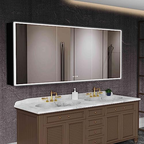 Medicine Cabinets for Bathroom with Mirror, 48”W x 30”H Wall Mounted LED Medicine Cabinet Mirror with Defogger, Dimmer, Outlets & USB, Double Doors