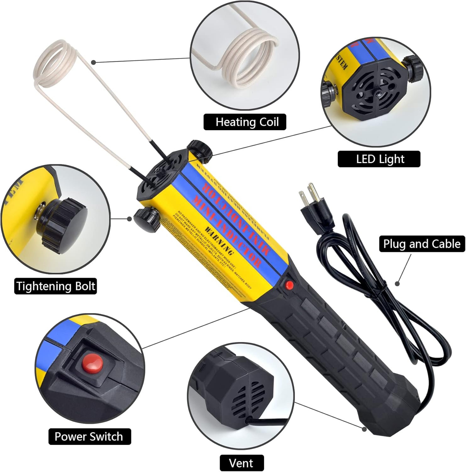 Magnetic Induction Heater 10 Coils 1000W 110V Flameless Heater Kit Hand Held Automotive Electromagnetic Induction Heater Disassembly Repair Set