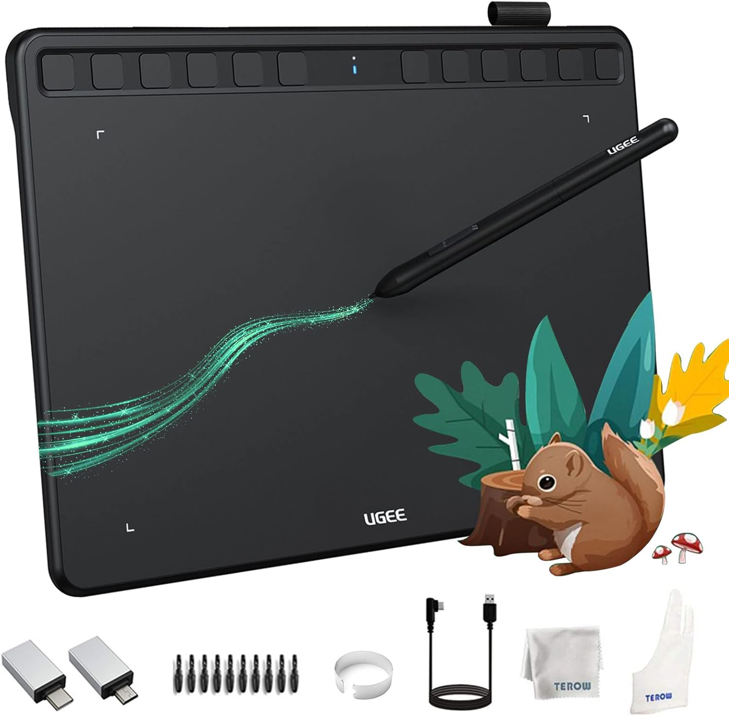 UGEE S1060W Wireless Graphics Drawing Tablet 10x6 Inch Ultrathin Digital Art Pad with 12 Hot Keys & 8192 Levels Battery-Free Stylus for Sketch/ Online Teaching/ Note-Taking Pack of 2