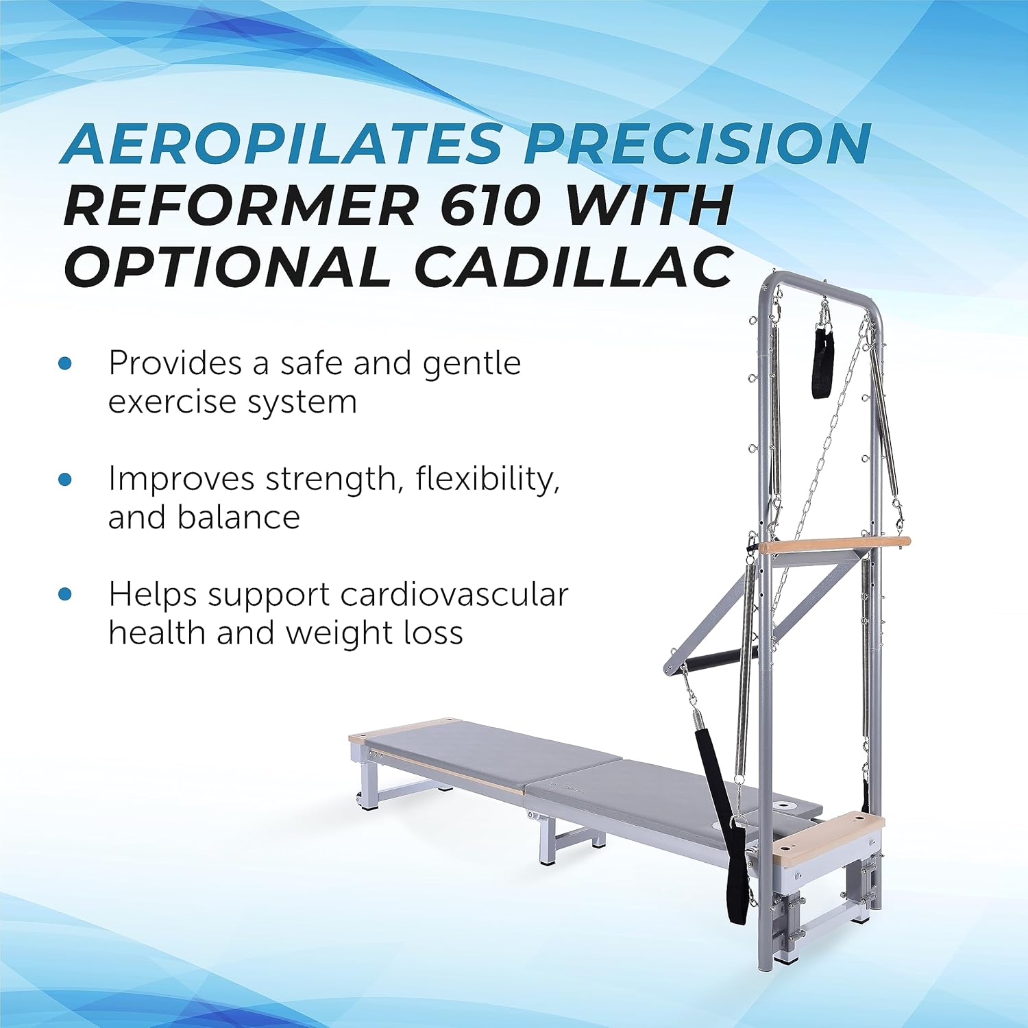 AeroPilates Precision Reformer 610 with Optional Cadillac - Pilates Reformer Workout Machine for Home Gym - Cardio Fitness Rebounder - Up to 350 lbs Weight Capacity
