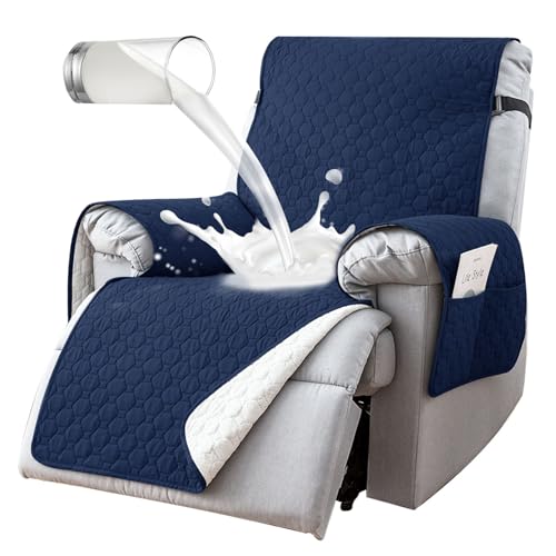 100% Waterproof Recliner Covers for Small recliners, Anti-Slip Recliner Chair Covers with 5 Pockets, Elastic Straps, Washable Recliner Protector for Kids, Pets, Dogs, Chocolate