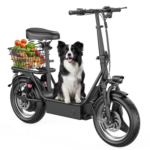 Electric Scooter with Seat for Adults, 500W Peak Motor Sit Down E Scooter with Basket/Box, 20-25 MPH and 20-30 Miles Long Range, 14