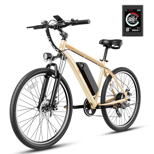Jasion EB5 Electric Bike for Adults with Peak 500W Brushless Motor, 40Miles 20MPH Commuting Electric Mountain Bike with 360Wh Removable Battery, 7-Speed, 26