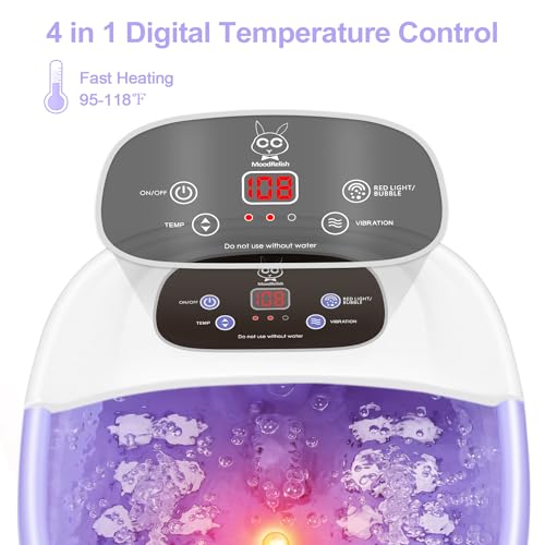 Foot Spa Bath Massager with Heat Bubbles and Vibration Massage and Jets, 16 OZ Calming Lavender Foot Soak Epsom Salt, Foot Soaker with Red Light, 22 Massage Rollers, Adjustable Temp - Blue