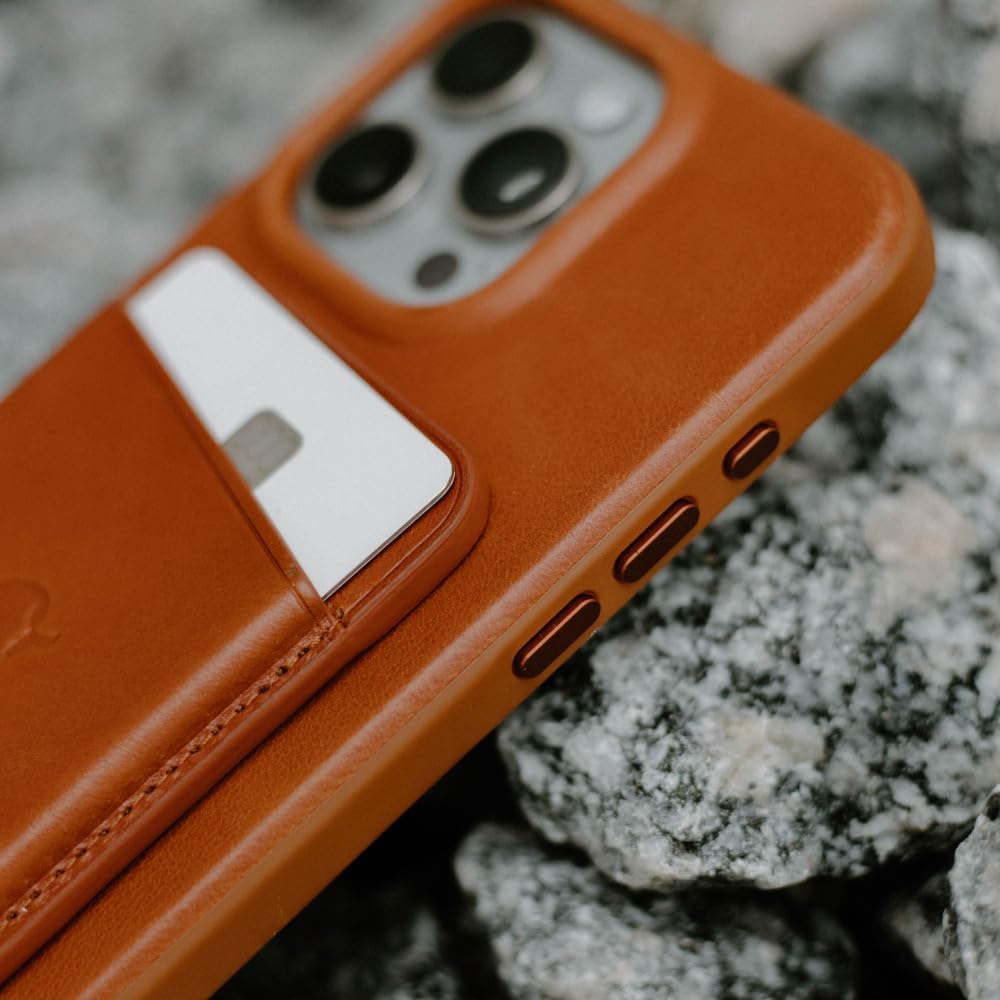 Bullstrap Premium Leather Phone Case with Protective TPU Rim Compatible with Apple iPhone 15 Pro Max and MagSafe Charger, Sienna Edition - 15 Pro Sienna Flex Case