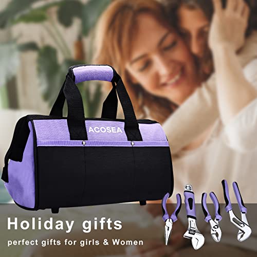 Purple Tool Set,223-Piece Tool Sets for Women,Tool Kit with 13-Inch Wide Mouth Open Purple Tool Bag,The Basic Tool Set is Perfect for Home Maintenance (PURPLE)