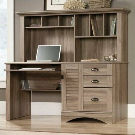 Sauder Harbor View Computer Desk with Hutch in Salt Oak