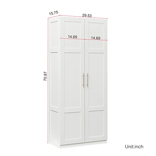 Bedroom Armoire Wardrobe with Doors and Shelevs,Clothing Storage Cabinet, Two Door Kitchen Cabinet, Wood Closet Organzier for Bedroom, Laundry Room White (23.62