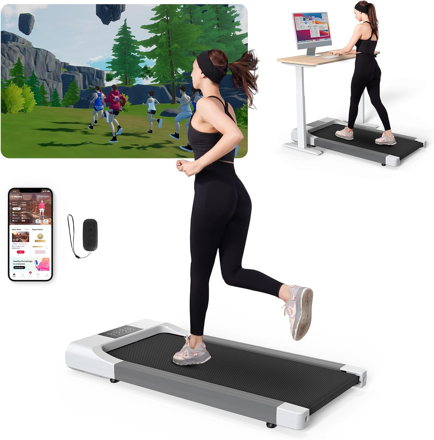 Walking Pad Treadmill, Mini Under Desk Treadmill for Home&Office, Portable Walking Treadmill with Remote Control LED Display, 300 lb Capacity