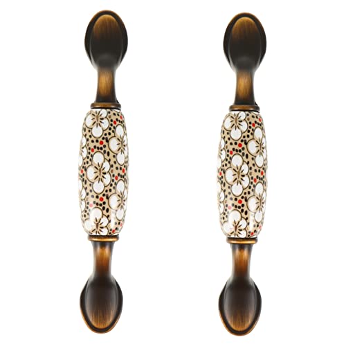 Gadpiparty 2pcs Ceramic Handle Antique Knobs Vintage Vanity Decorative Furniture Knob Antique Drawer Handle Black Handles for Cabinets Book Shelf Decor Zinc Alloy Component American Style