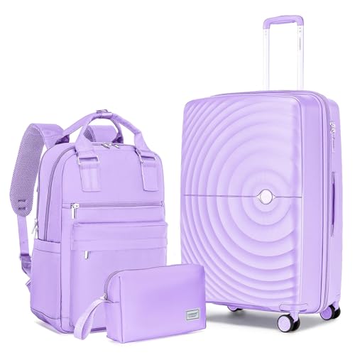 LARVENDER Luggage Sets 3 Piece, 20in Carry On Luggage, PP Hardshell Suitcase Set, Expandable Luggage with Spinner Wheels, Carry On Suitcase With Travel Backpack for Men Women(GREY GREEN/20/BP/TB)