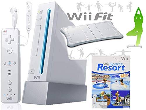 Wii Console System with Wii Sports Resort Game, Wii Fit Game, Balance Board, and 2 MotionPlus Attachments (Renewed)
