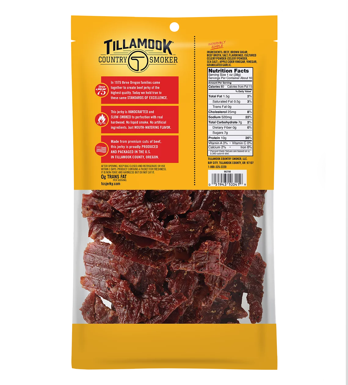 Tillamook Natural Old Fashioned Beef Jerky, 10 Oz Pouch
