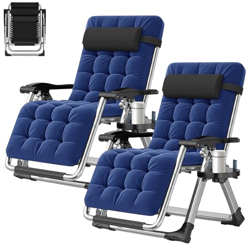 ABORON Zero Gravity Chair,Premium Outdoor Lawn Folding Lounge Chairs,Sturdy Adjustable Reclining Patio Chairs with Removable Cushion,Headrest & Tray