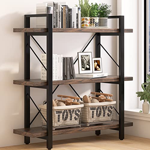 5-Tier Bookshelf Large Etagere Book Shelves,Industrial Style Bookcase and Book Shelves,Open Large Real Wood Bookshelfs,Retro Brown for Living Room Office, Retro Brown (LZ01-5tier-PLUS)