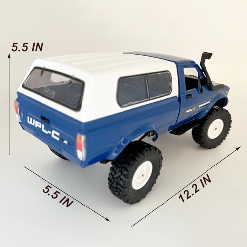 RC Crawler WPL C24 RC Rock Crawler RC Truck 4x4 1/16 Scale Remote Control Pickup Truck Off Road All Terrain RTR with 2.4 GHz Proportional Throttle Steering LED Light 2 Batteries Hobby Toy Adult