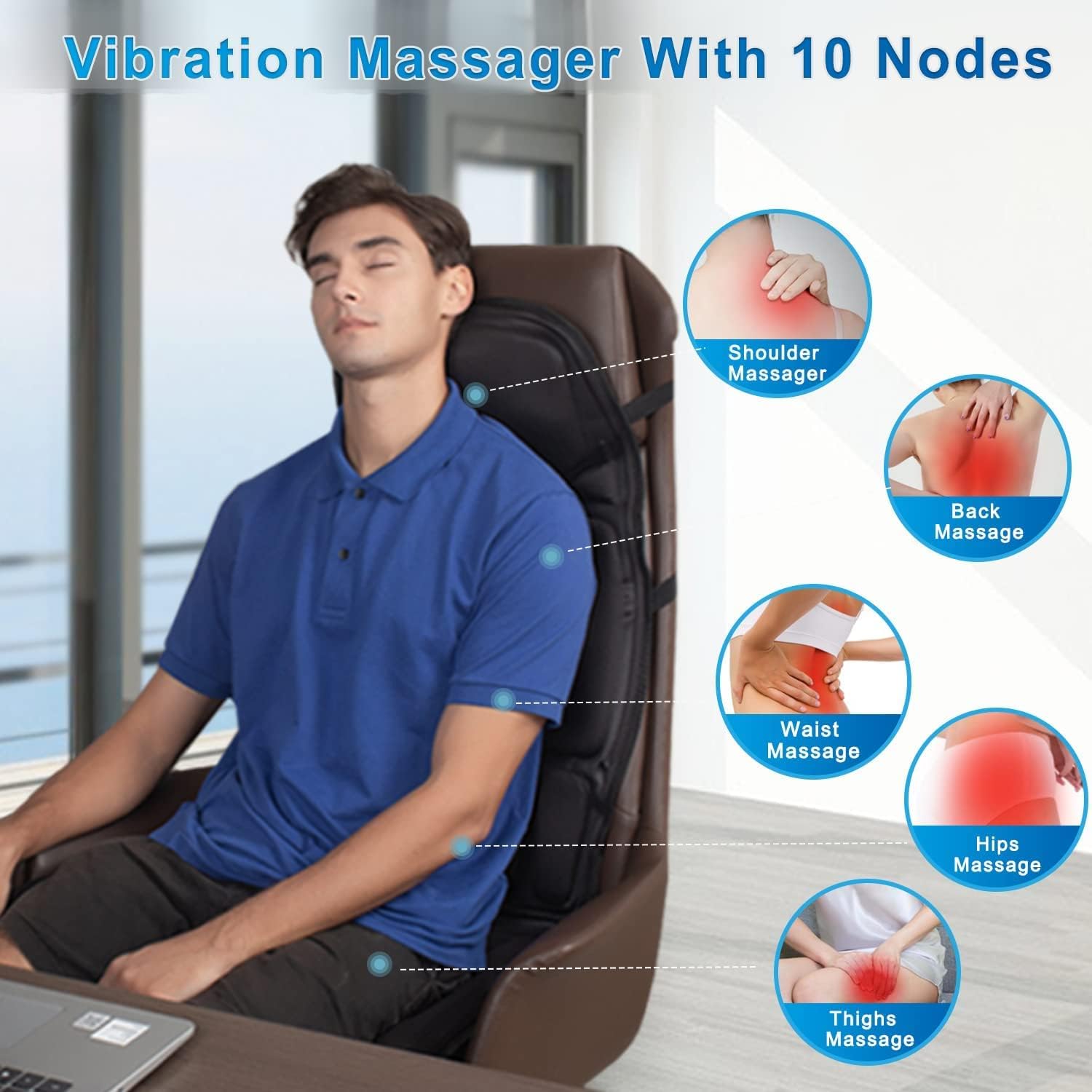 SLOTHMORE Back Massage Chair Pad, Back Massager with Heat, Deep Tissue Vibration Seat Massage Cushion, Chair Massager with 10 Vibration Motors, Seat Cushion Massager for Back Pain Relief