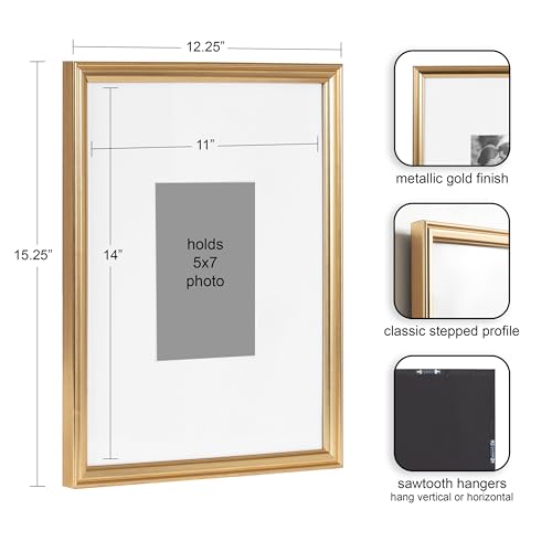Kate and Laurel Adlynn Rectangle Picture Frame Set of 3, 11 x 14 matted to 5 x 7, Gold, Modern Glam Three-Piece Frame Set for Gallery Wall Frame Set in Living Room Wall Decor