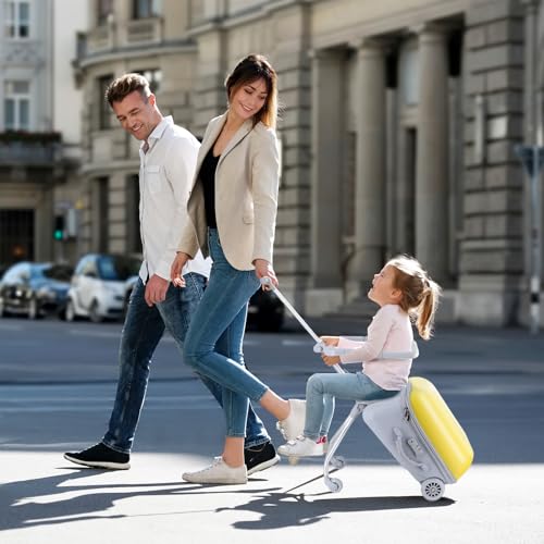 Ride on Suitcase for Kids,Kid Suitcase,20 inch Hardside Kids Luggage Ride on Expandable Luggage with Spinner Wheels, Mom Suitcase with Seat Design, Toddler Hard Luggage with Guardrail 1 Set