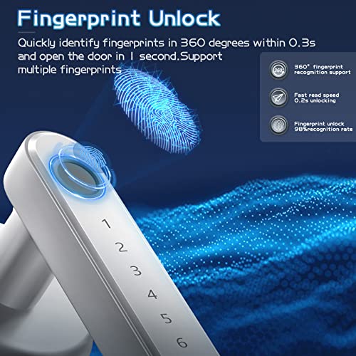 Fingerprint Door Lock Door Knob with Keypad Keyless Entry Door Lock with Handle for Home Hotel Office Apartment Bedroom Silver