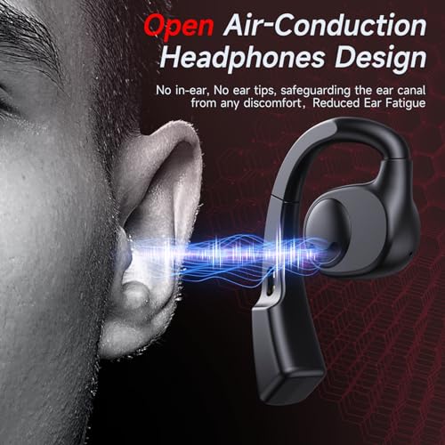 Open Ear Bluetooth Headphones Stereo Sound Clear Call Air-Conduction Wireless Charging Case LED Digital Display Ear Hook Wireless Earbuds with Microphone Waterproof Earphones for Sport Workout Running