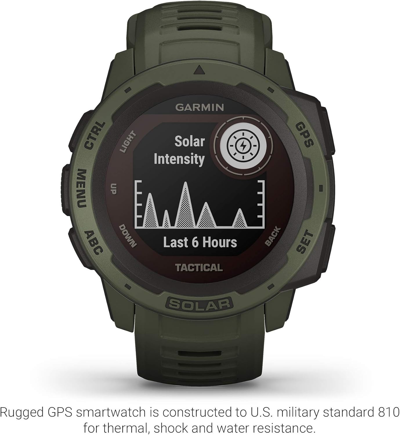 Garmin Instinct Solar Tactical, Solar-Powered Rugged Outdoor Smartwatch with Tactical Features, Built-in Sports Apps and Health Monitoring, Moss Green (Renewed)