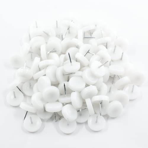 100pcs 18mm Nail On Furniture Sliders, Round Nylon Chair Feet Glides, Easy Moving Heavy Furniture Slides, Chair Leg Tacks Anti-Scratch Floor Protectors (White)