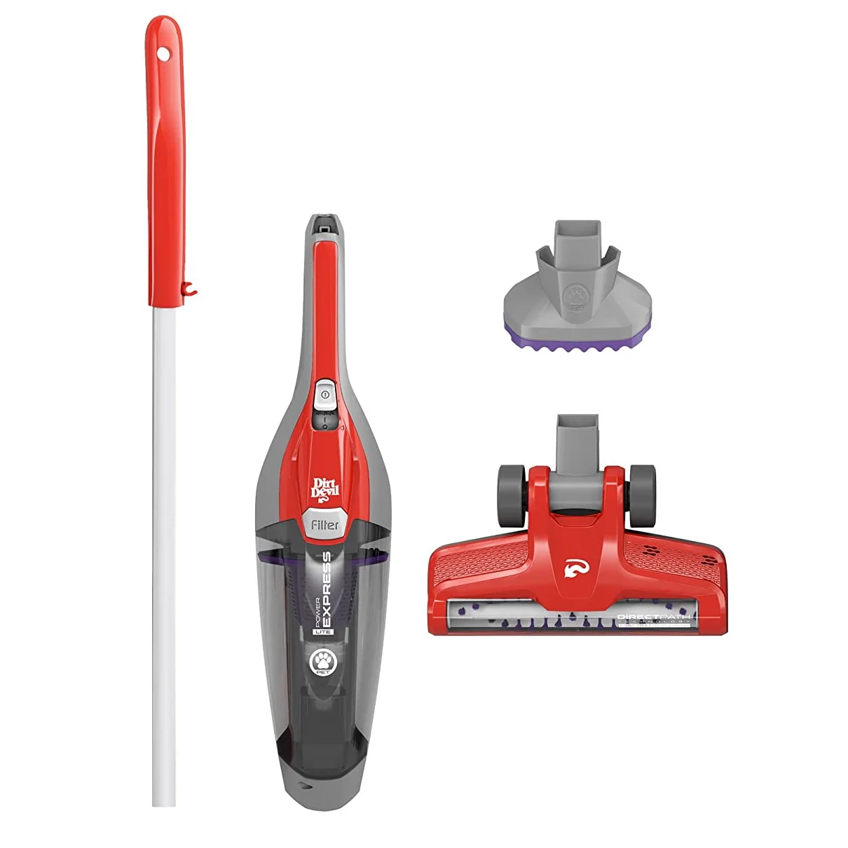 Dirt Devil SD22020B Power Express Lite 3-in-1 Corded Stick Vacuum Cleaner, Red