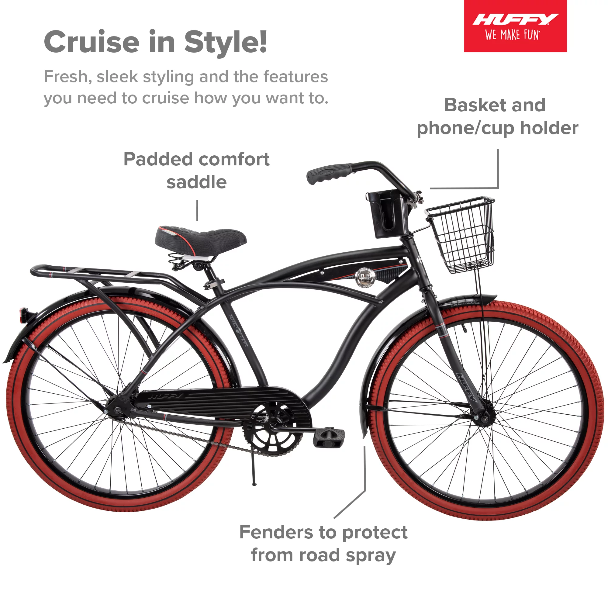 Huffy 26” Nel Lusso Men's Cruiser Bike, Matte Black