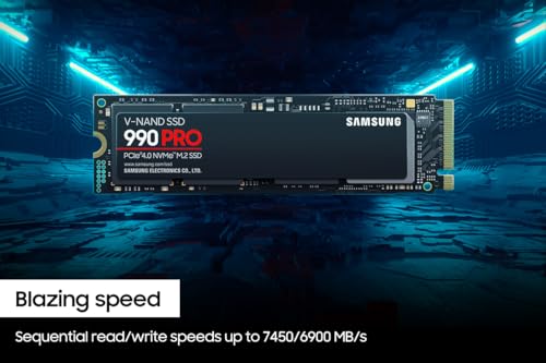 Samsung 990 PRO SSD NVMe M.2 PCIe Gen4, M.2 2280 Internal Solid State Hard Drive, Seq. Read Speeds Up to 7,450 MB/s for High End Computing, Gaming, and Heavy Duty Workstations, MZ-V9P2T0B/AM