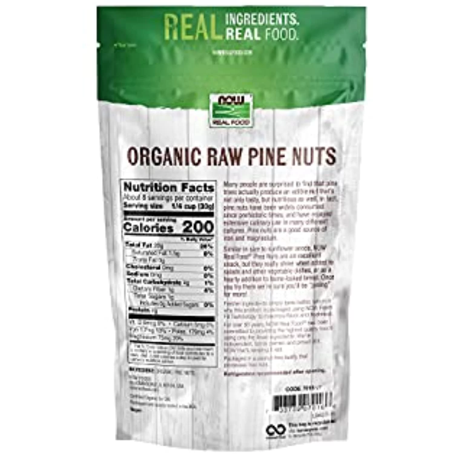 Now Natural Foods, Certified Organic Pine Nuts, Raw And Non-Gmo, Good Source Of Protein, Thiamin And Magnesium, 8-Ounce (Packaging May Vary)