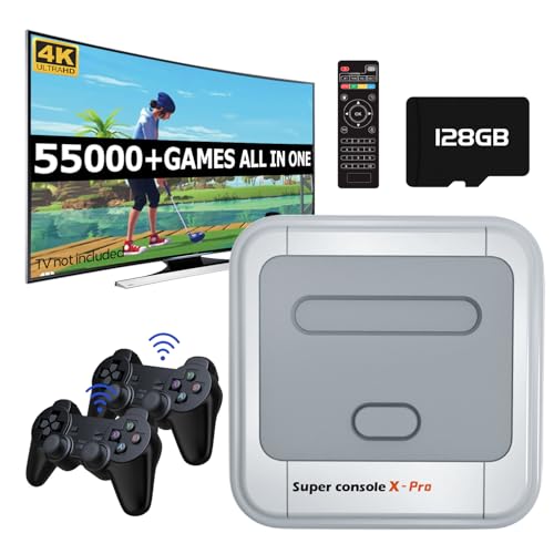 Kinhank Super Console X Pro,Retro Video Game Console with 55,000+ Games, Emulator Console Compatible Most Games, Support 4K TV HD/AV Output, 2 Wireless Controllers,Gift for Men