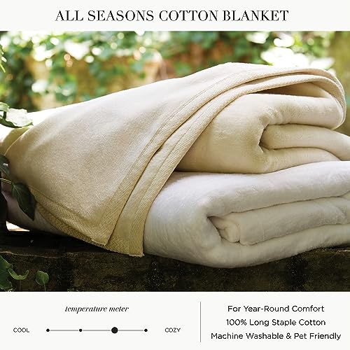 Peacock Alley All Seasons Luxury Cotton Blanket – 100% Long Staple Cozy Cotton Blanket for Sofa, Bed, and Crib - Throw Blanket, Natural